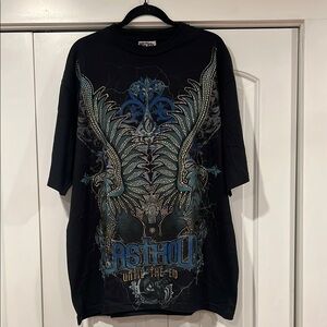 Last Hold Y2K Gothic Black and Blue Short Sleeve Tees with Intricate Designs 2XL